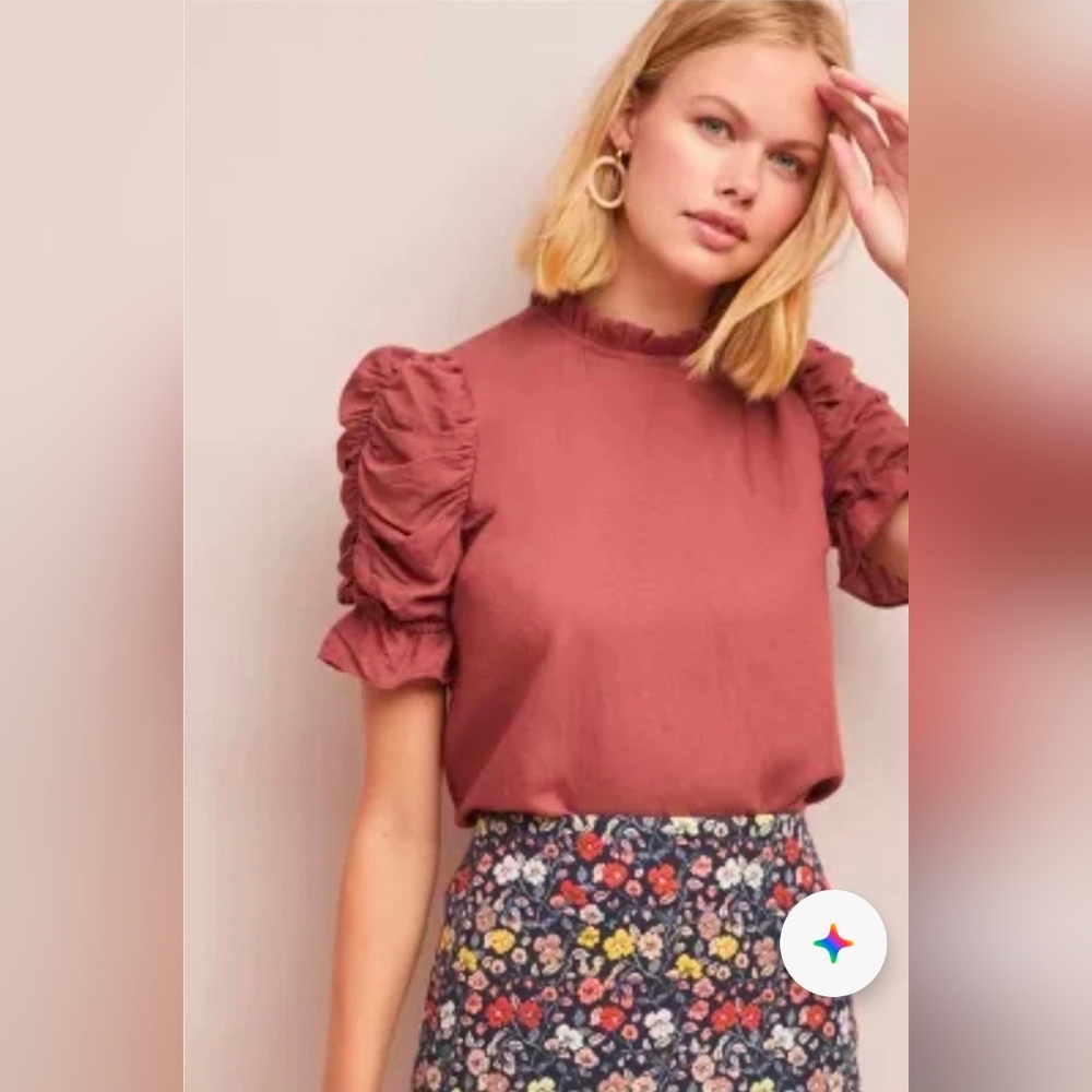 Moon River Size Small Mauve Rose Short Sleeve Blouse Lightweight Top - Picture 9 of 9